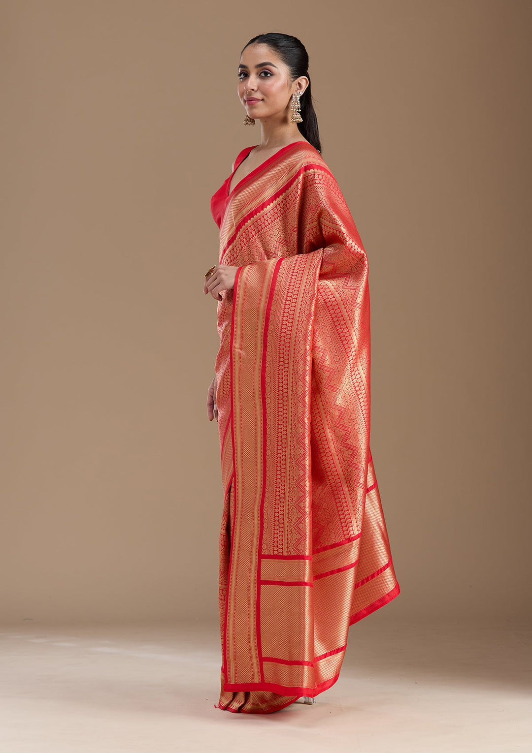Red Zariwork Art Silk Saree-koskii