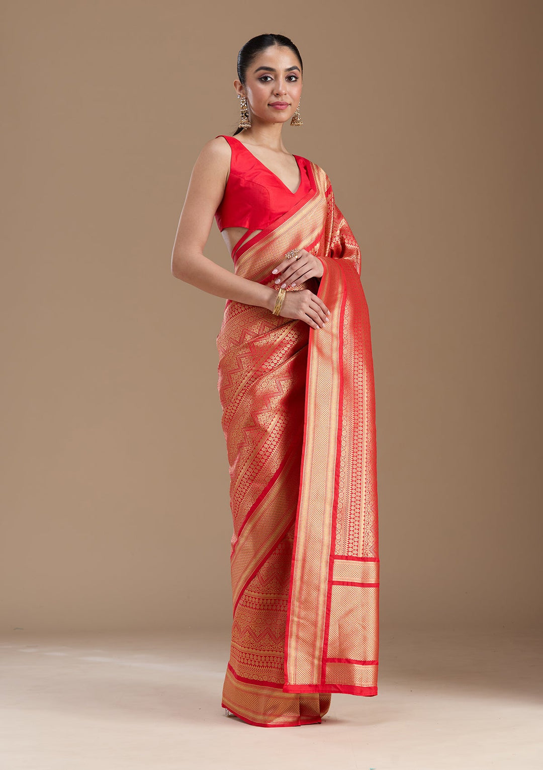 Red Zariwork Art Silk Saree-koskii