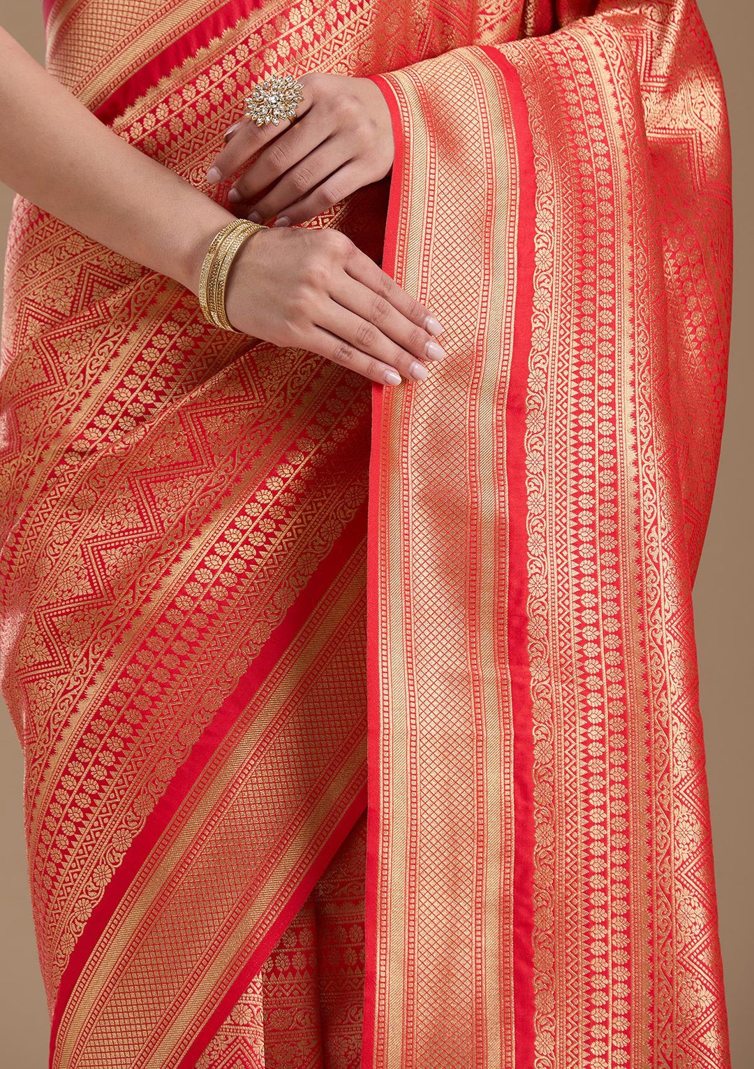 Red Zariwork Art Silk Saree-koskii