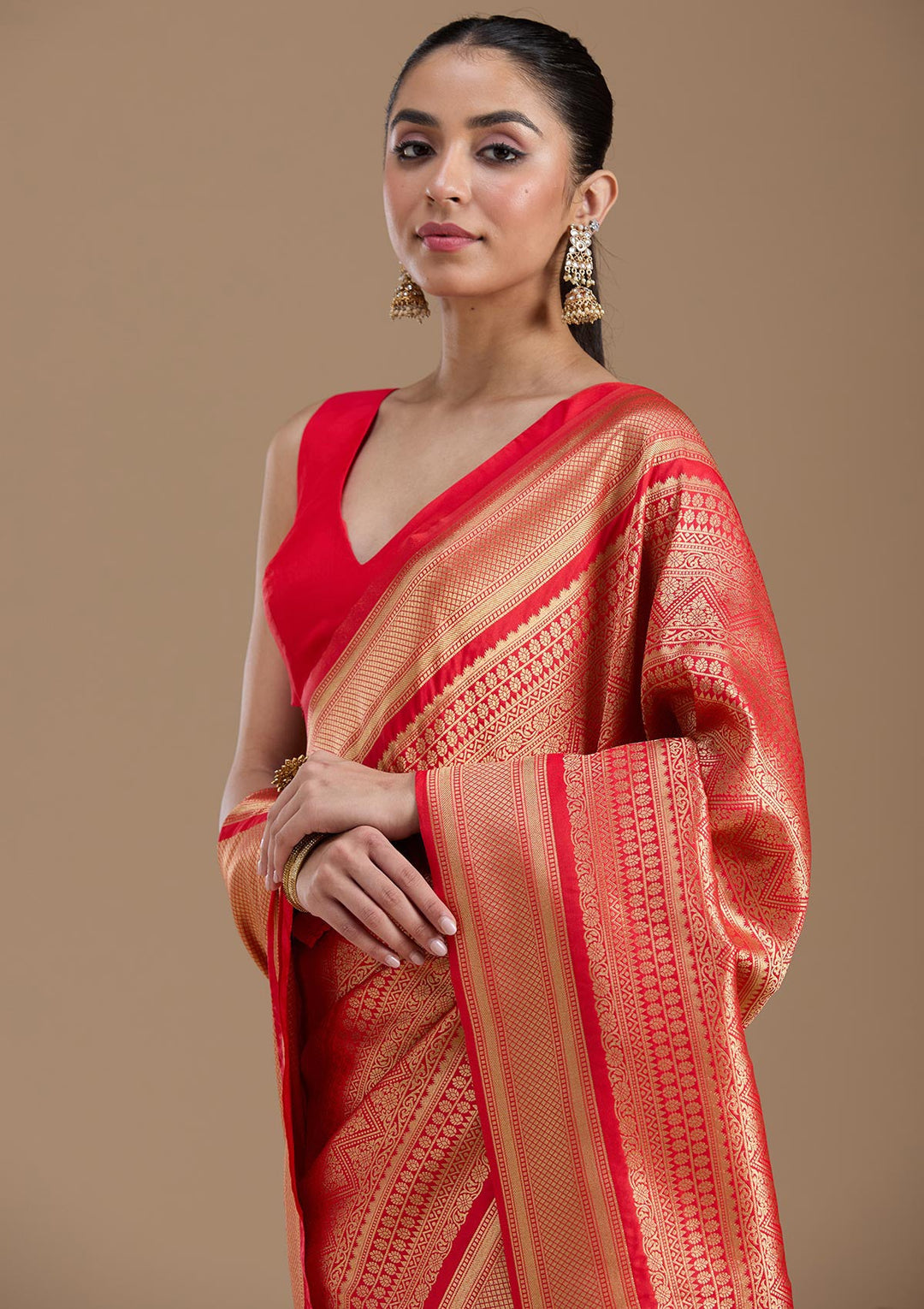 Red Zariwork Art Silk Saree-koskii