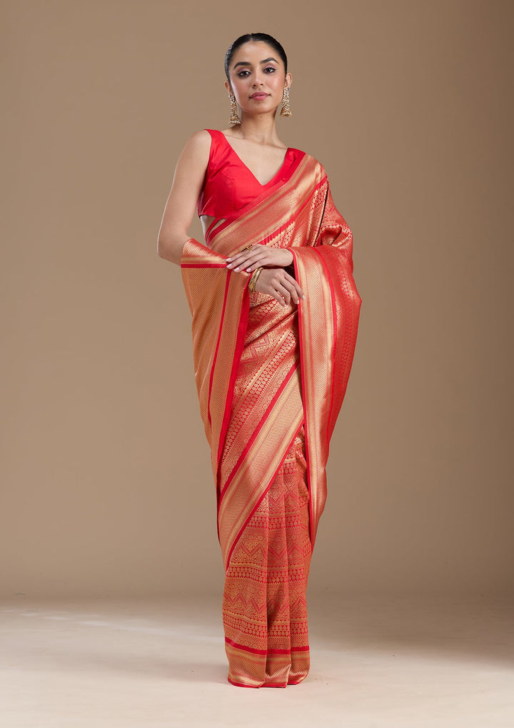 Red Zariwork Art Silk Saree-koskii