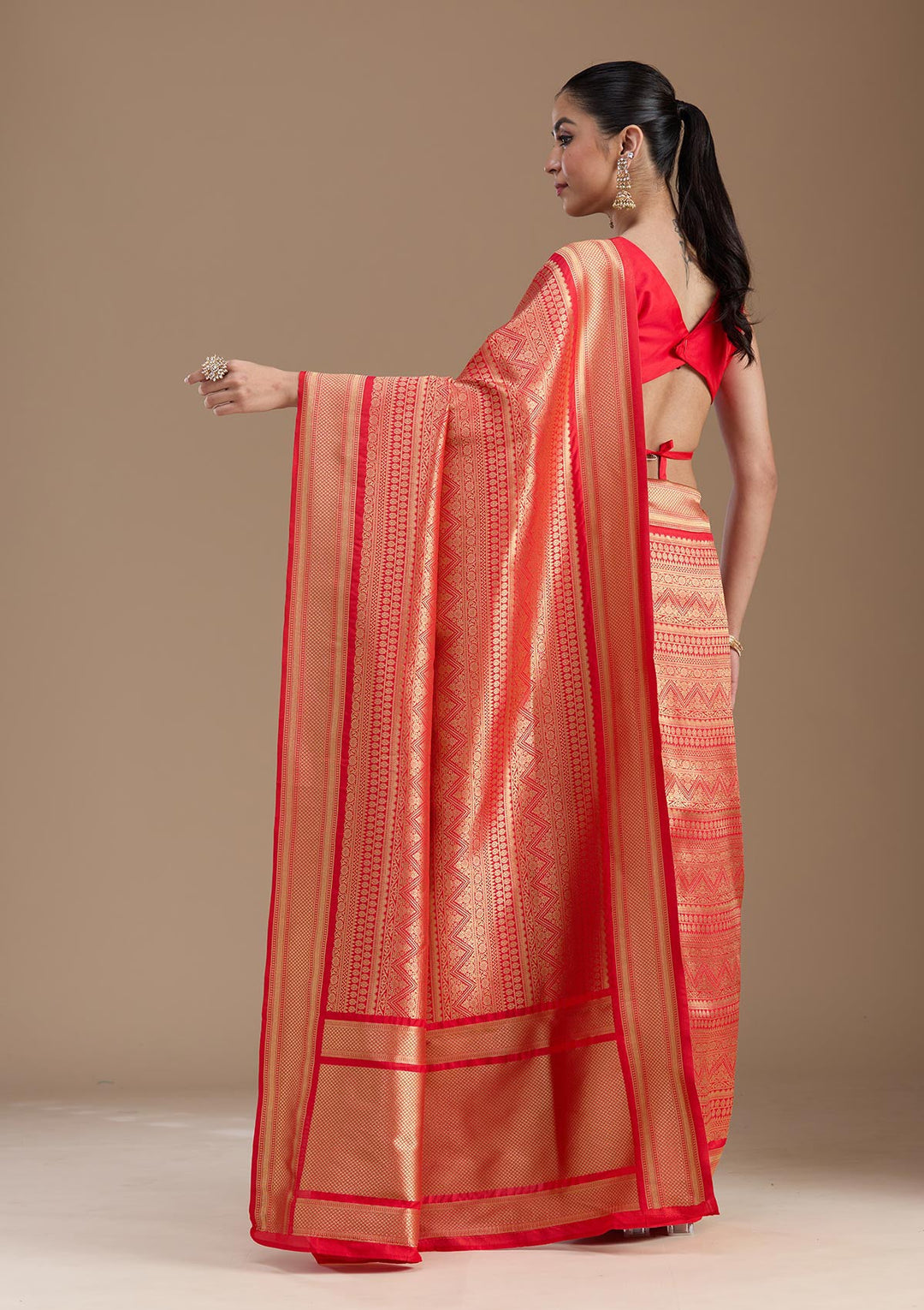 Red Zariwork Art Silk Saree-koskii