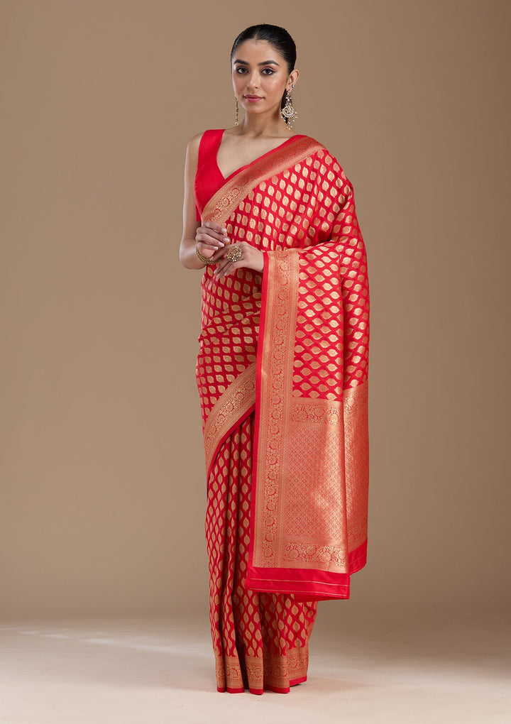 Red Zariwork Art Silk Saree-koskii