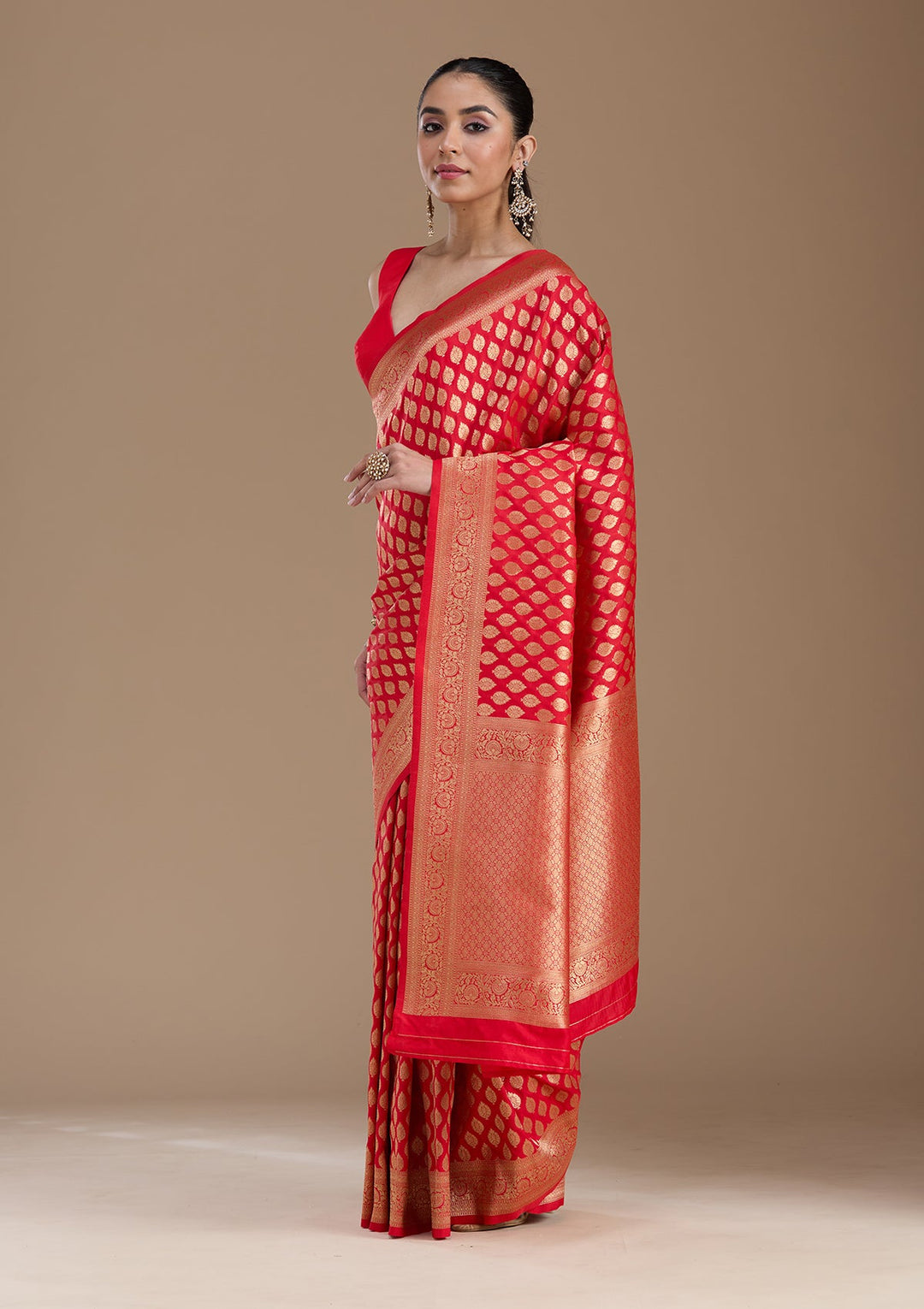 Red Zariwork Art Silk Saree-koskii