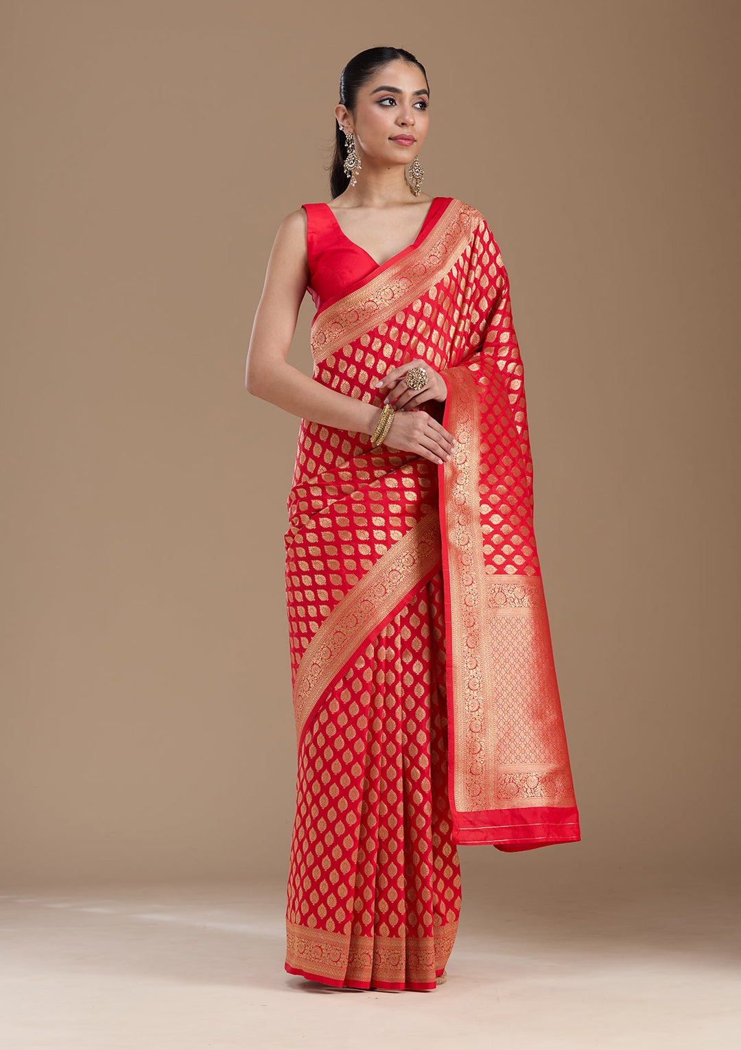 Red Zariwork Art Silk Saree-koskii