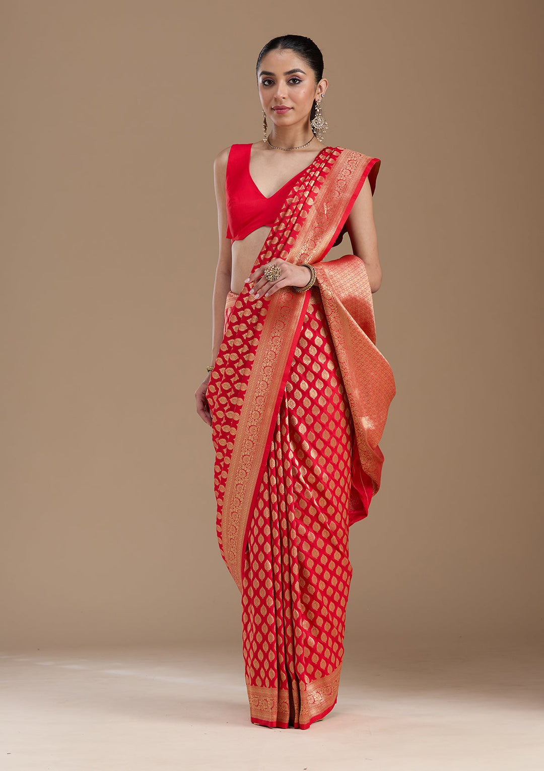 Red Zariwork Art Silk Saree-koskii