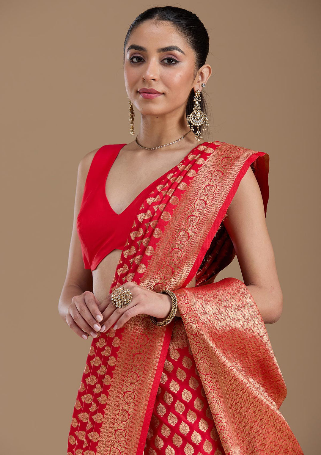 Red Zariwork Art Silk Saree-koskii