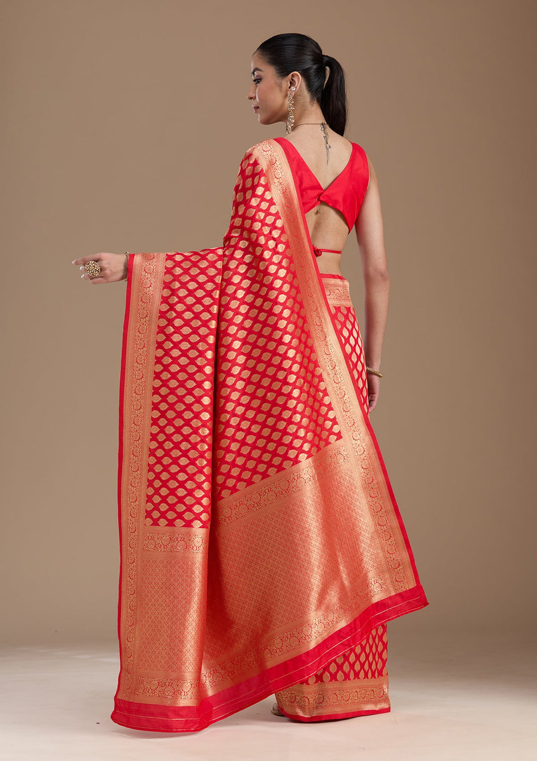 Red Zariwork Art Silk Saree-koskii