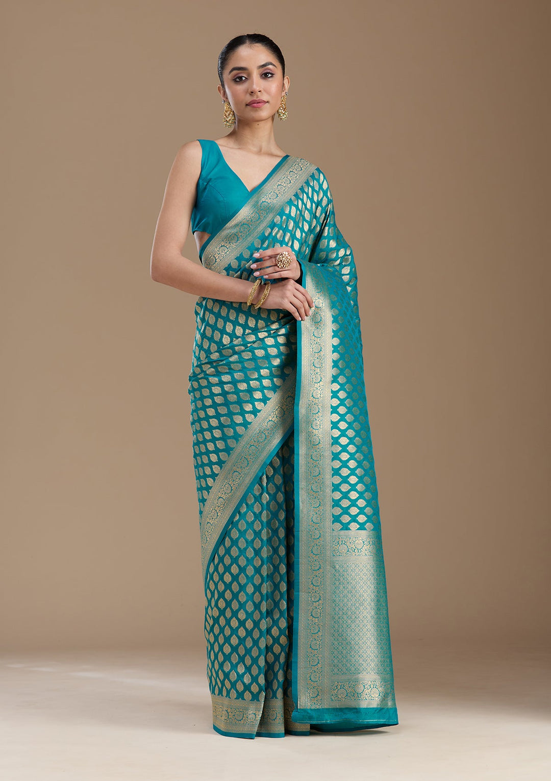 Turquoise Blue Zariwork Art Silk Saree-koskii