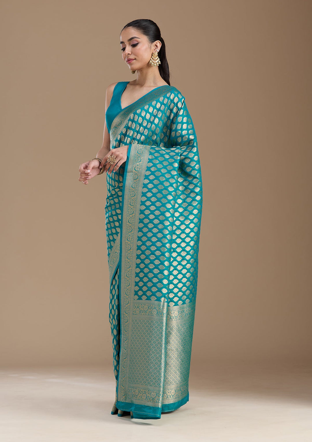 Turquoise Blue Zariwork Art Silk Saree-koskii
