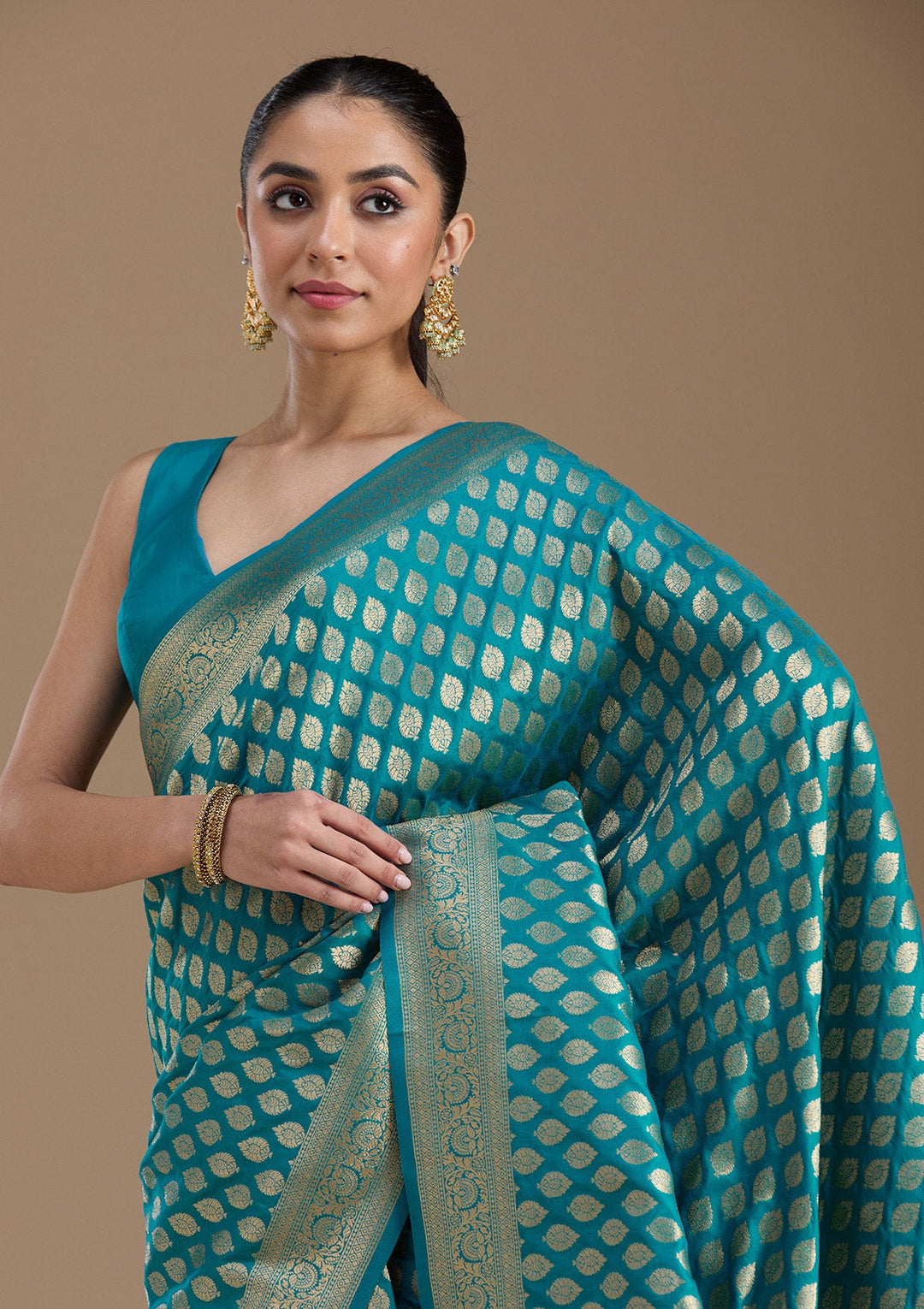 Turquoise Blue Zariwork Art Silk Saree-koskii