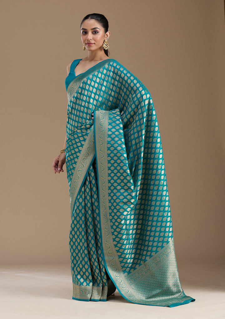 Turquoise Blue Zariwork Art Silk Saree-koskii