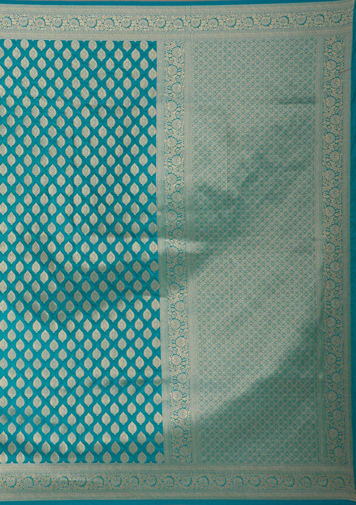 Turquoise Blue Zariwork Art Silk Saree-koskii
