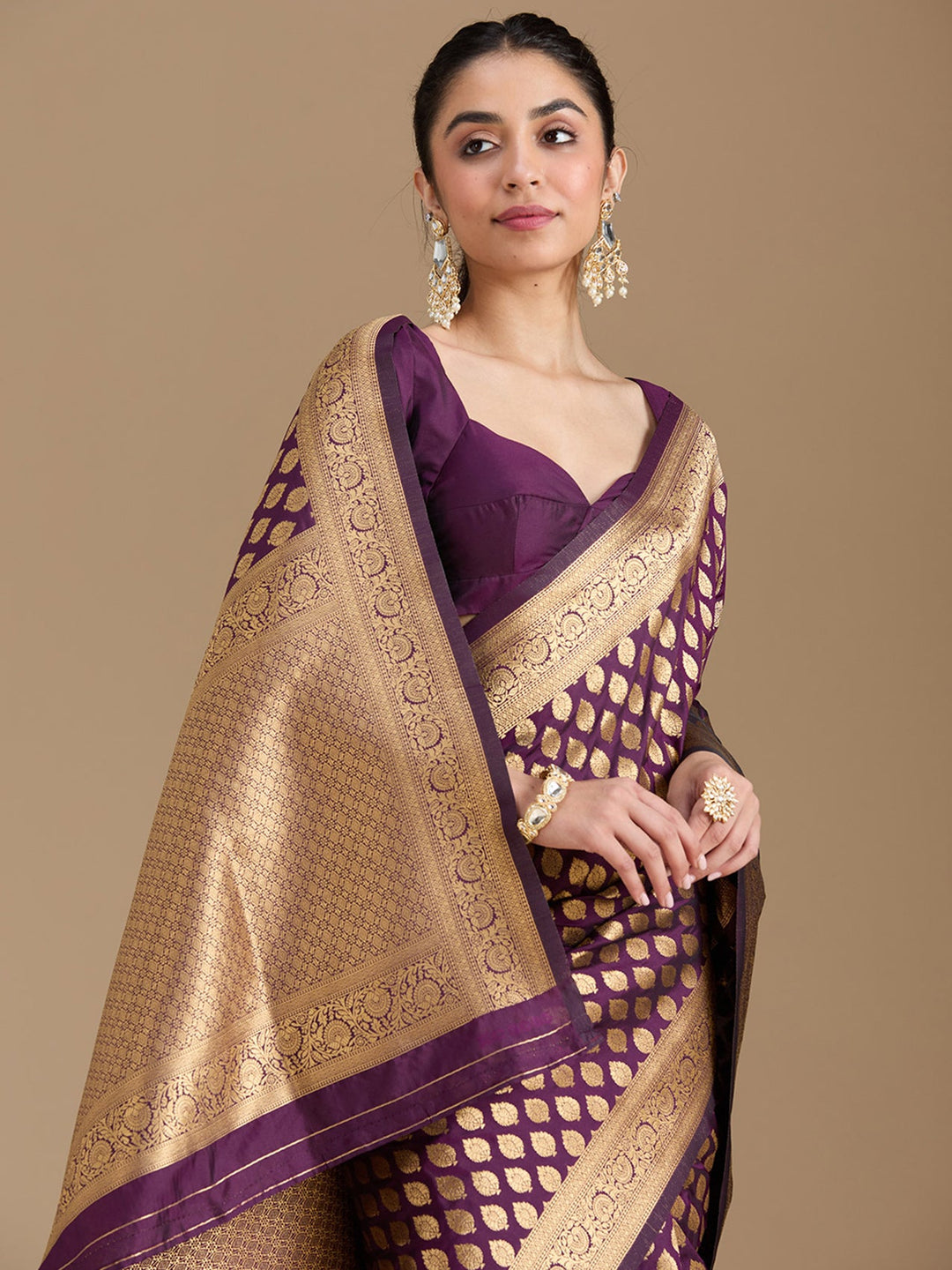 Wine Zariwork Art Silk Saree-koskii