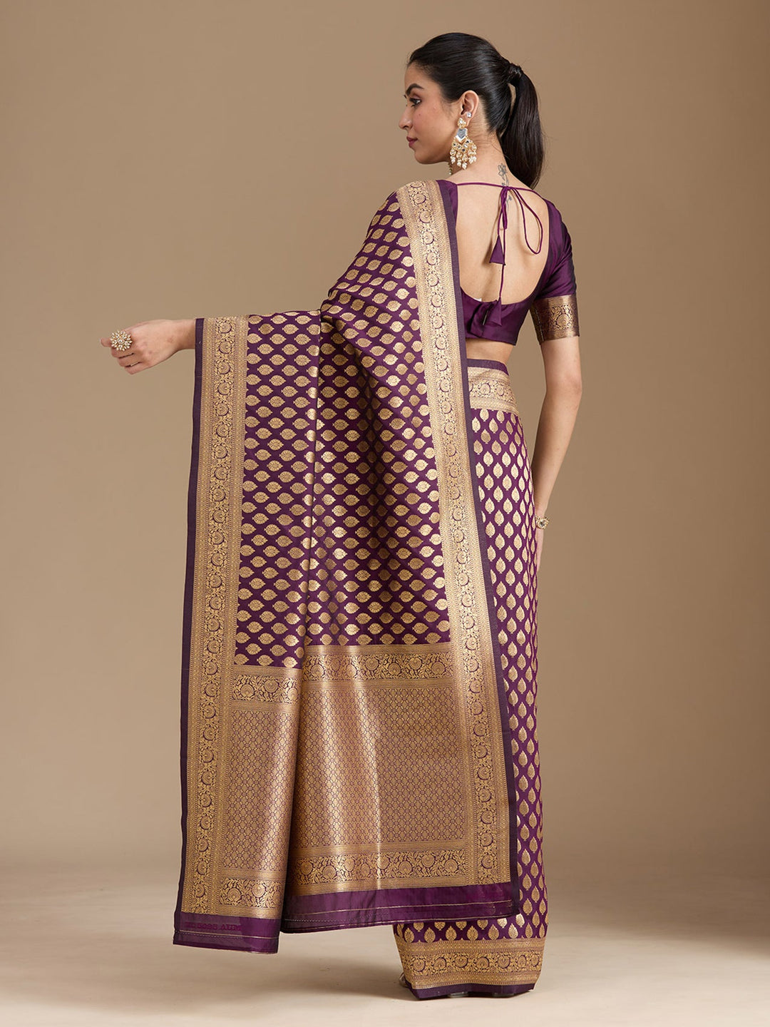 Wine Zariwork Art Silk Saree-koskii
