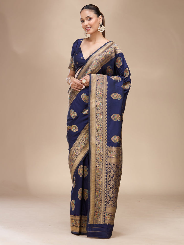 Navy Blue Zariwork Art Silk Silk_Saree