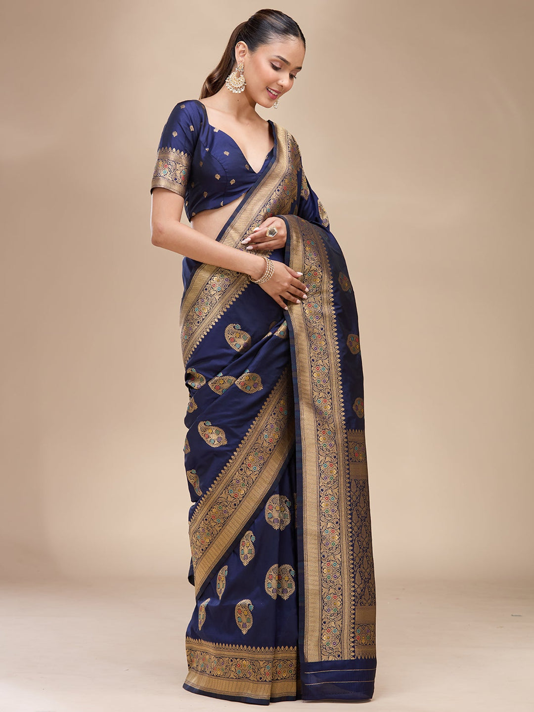 Navy Blue Zariwork Art Silk Silk_Saree