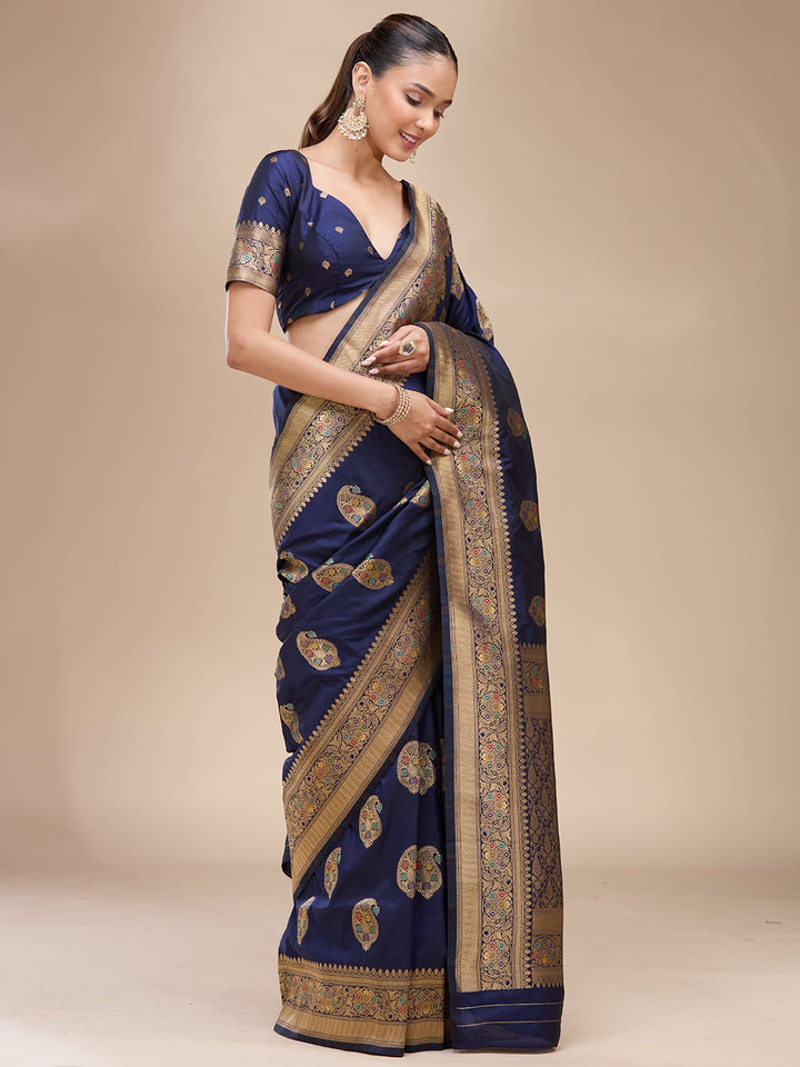 Navy Blue Zariwork Art Silk Silk_Saree