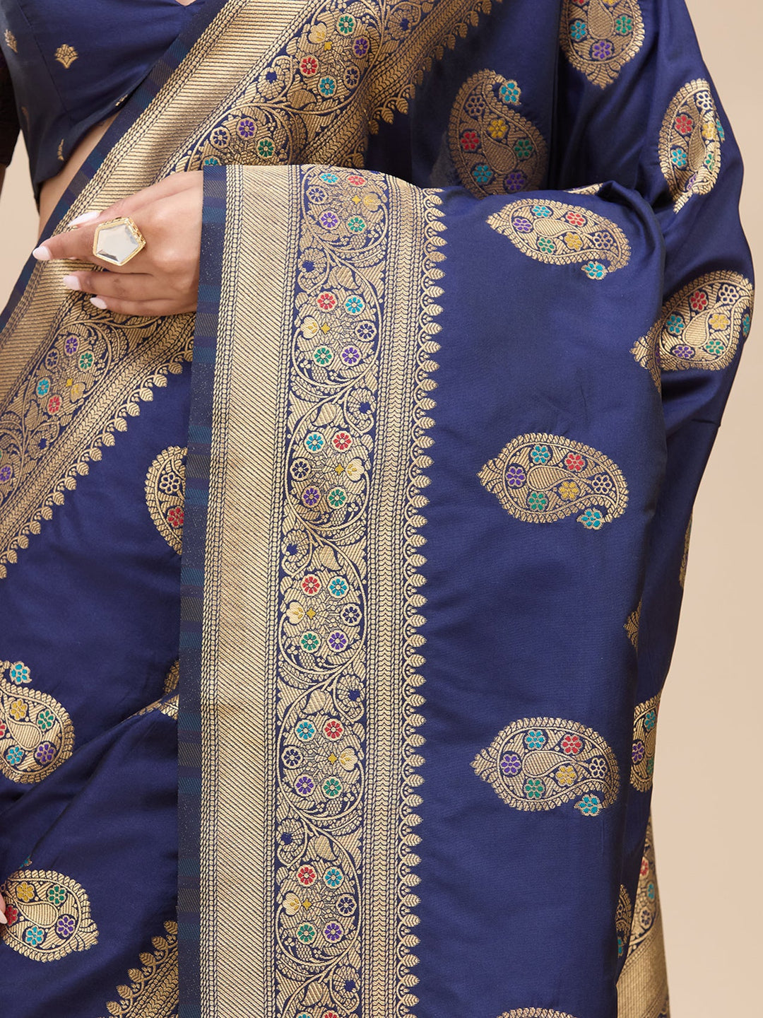 Navy Blue Zariwork Art Silk Silk_Saree