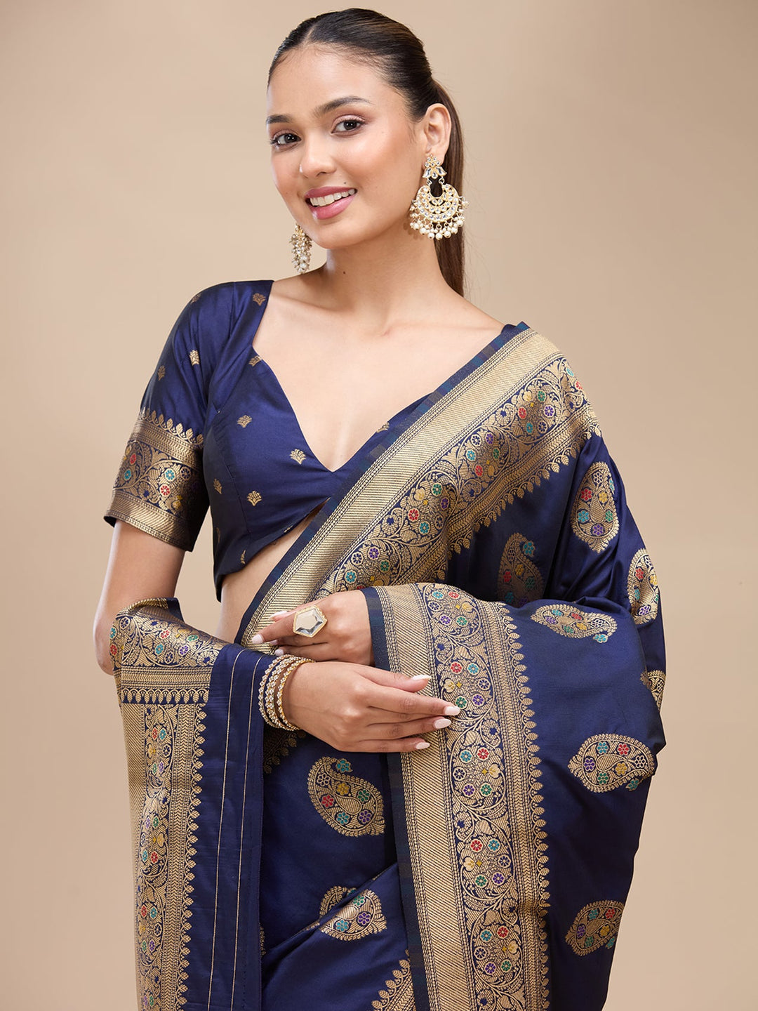 Navy Blue Zariwork Art Silk Silk_Saree