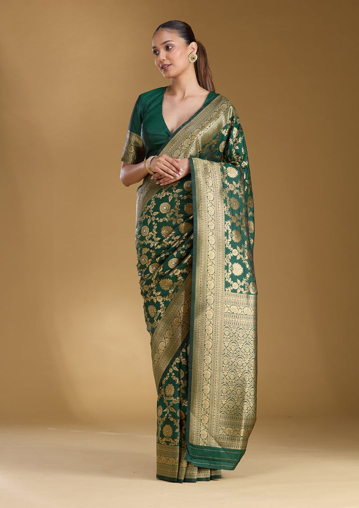 Bottle Green Zariwork (Gold) Art Silk Silk_Saree