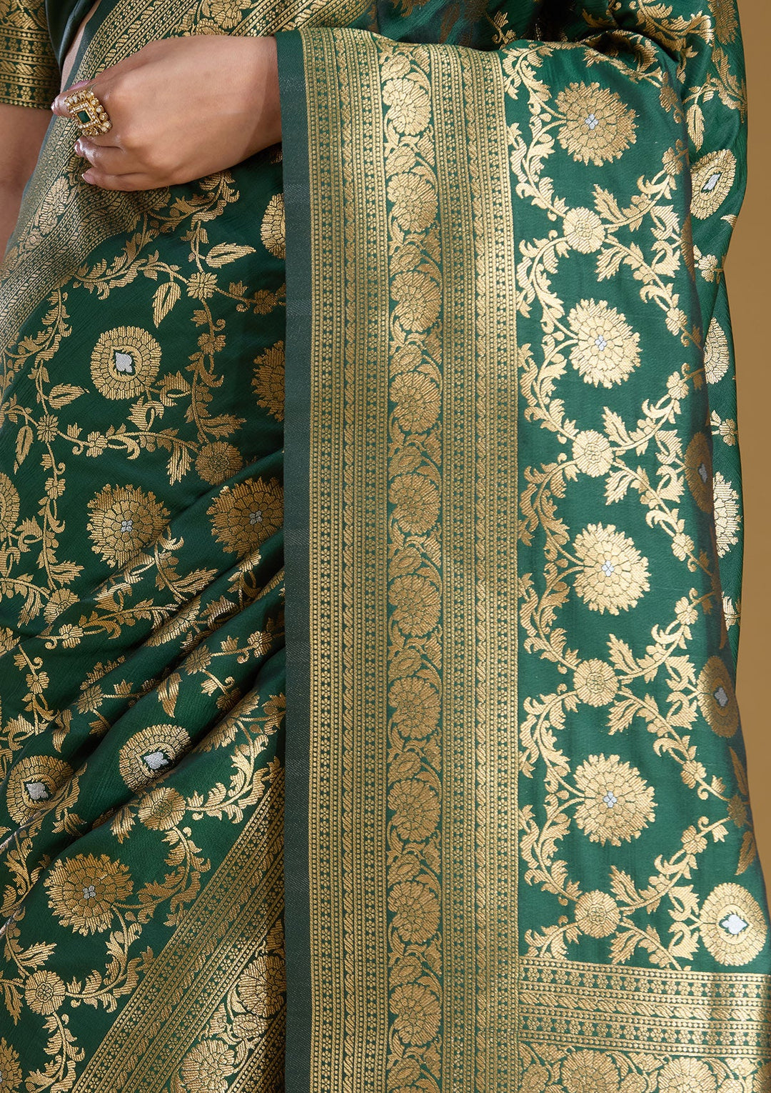 Bottle Green Zariwork (Gold) Art Silk Silk_Saree