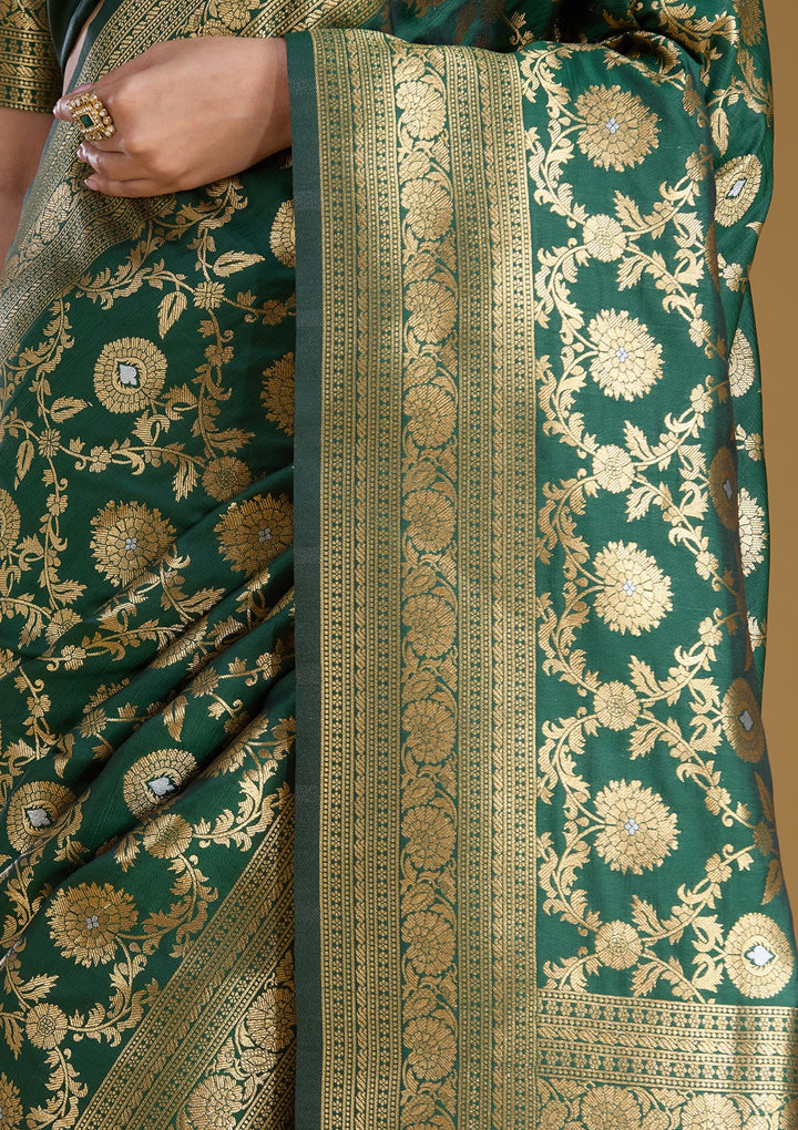 Bottle Green Zariwork (Gold) Art Silk Silk_Saree