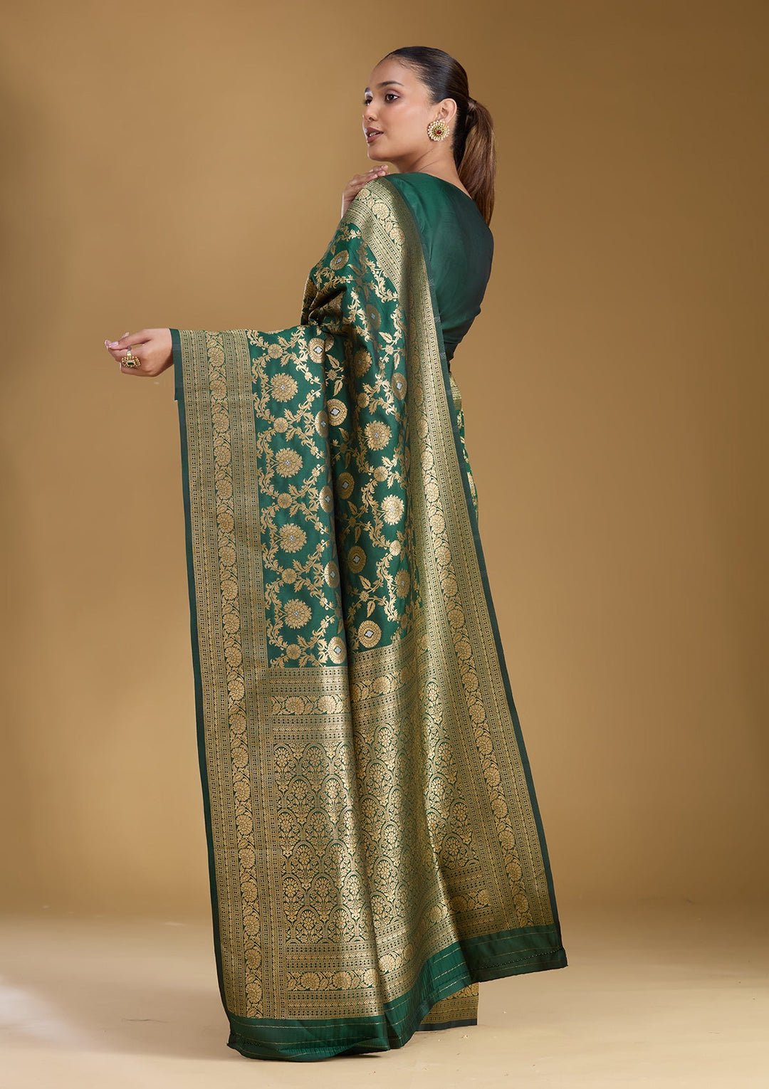 Bottle Green Zariwork (Gold) Art Silk Silk_Saree
