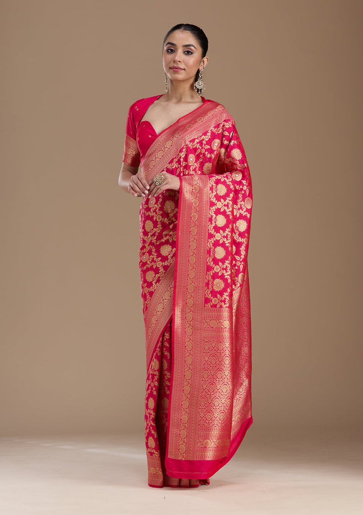 Rani Pink Zariwork Art Silk Saree-koskii