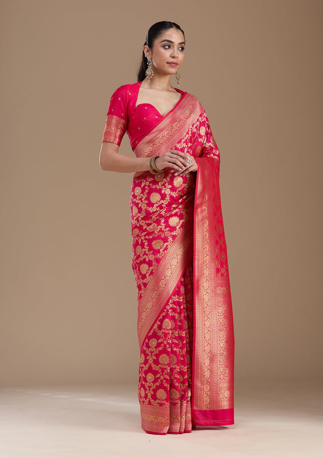 Rani Pink Zariwork Art Silk Saree-koskii
