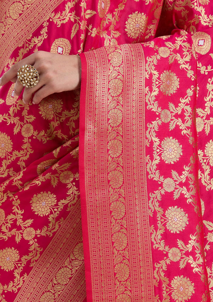 Rani Pink Zariwork Art Silk Saree-koskii