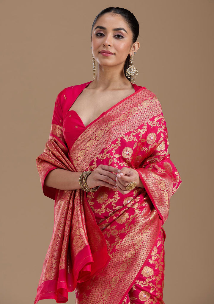Rani Pink Zariwork Art Silk Saree-koskii