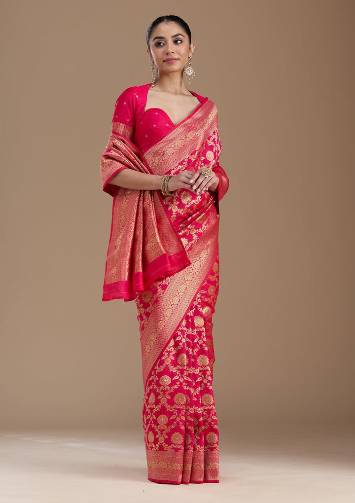 Rani Pink Zariwork Art Silk Saree-koskii