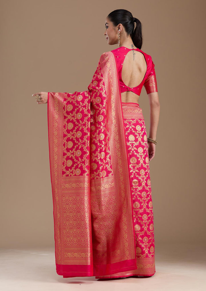 Rani Pink Zariwork Art Silk Saree-koskii