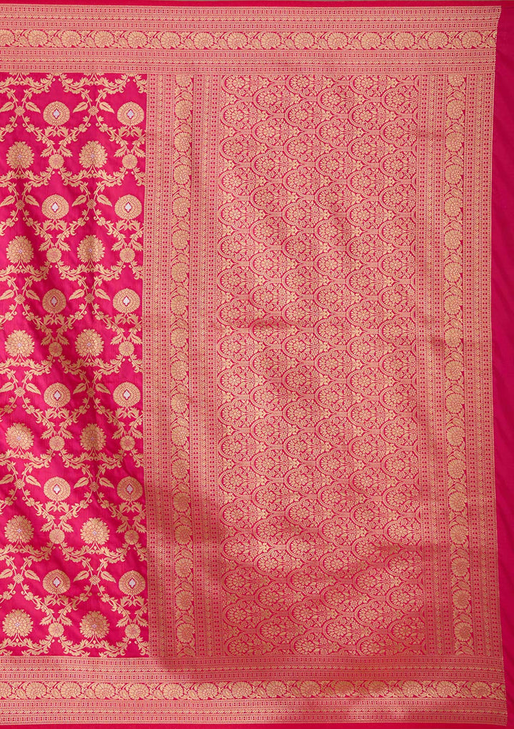 Rani Pink Zariwork Art Silk Saree-koskii