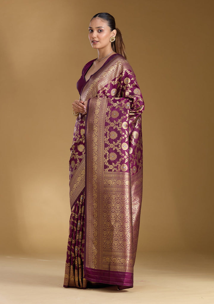 Wine Zariwork (Gold) Art Silk Silk_Saree