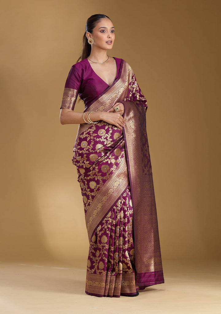 Wine Zariwork (Gold) Art Silk Silk_Saree