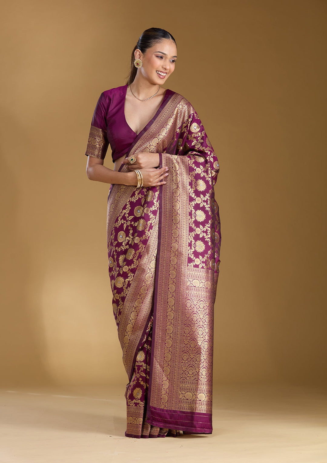 Wine Zariwork (Gold) Art Silk Silk_Saree