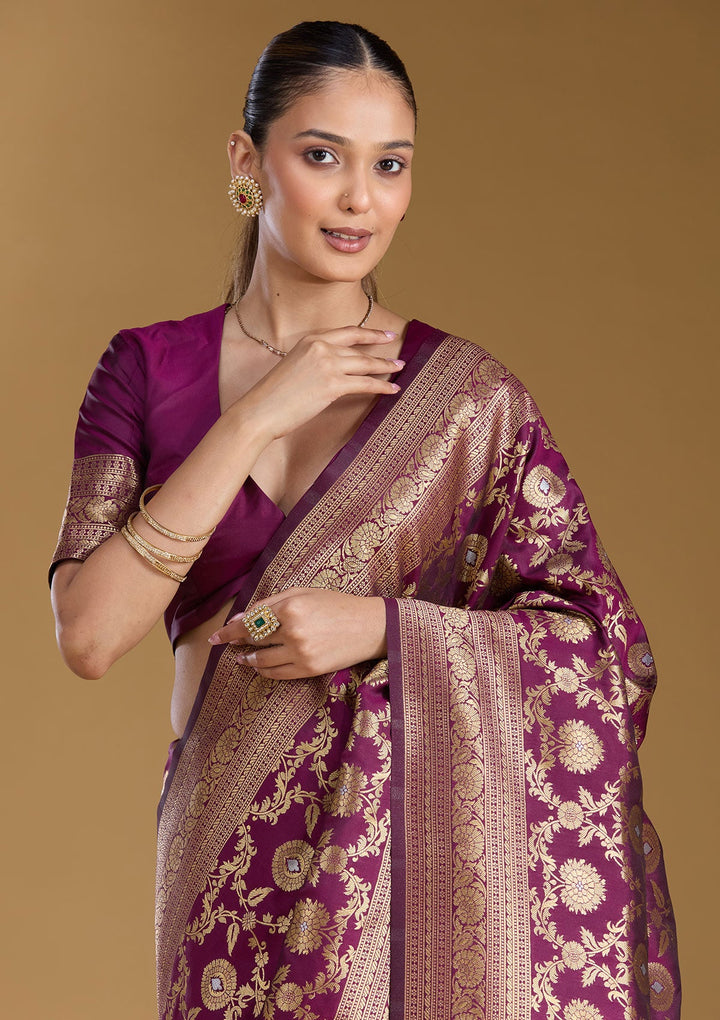 Wine Zariwork (Gold) Art Silk Silk_Saree