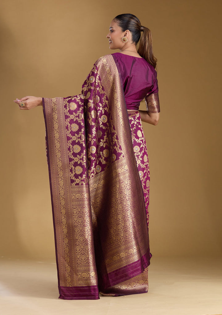 Wine Zariwork (Gold) Art Silk Silk_Saree