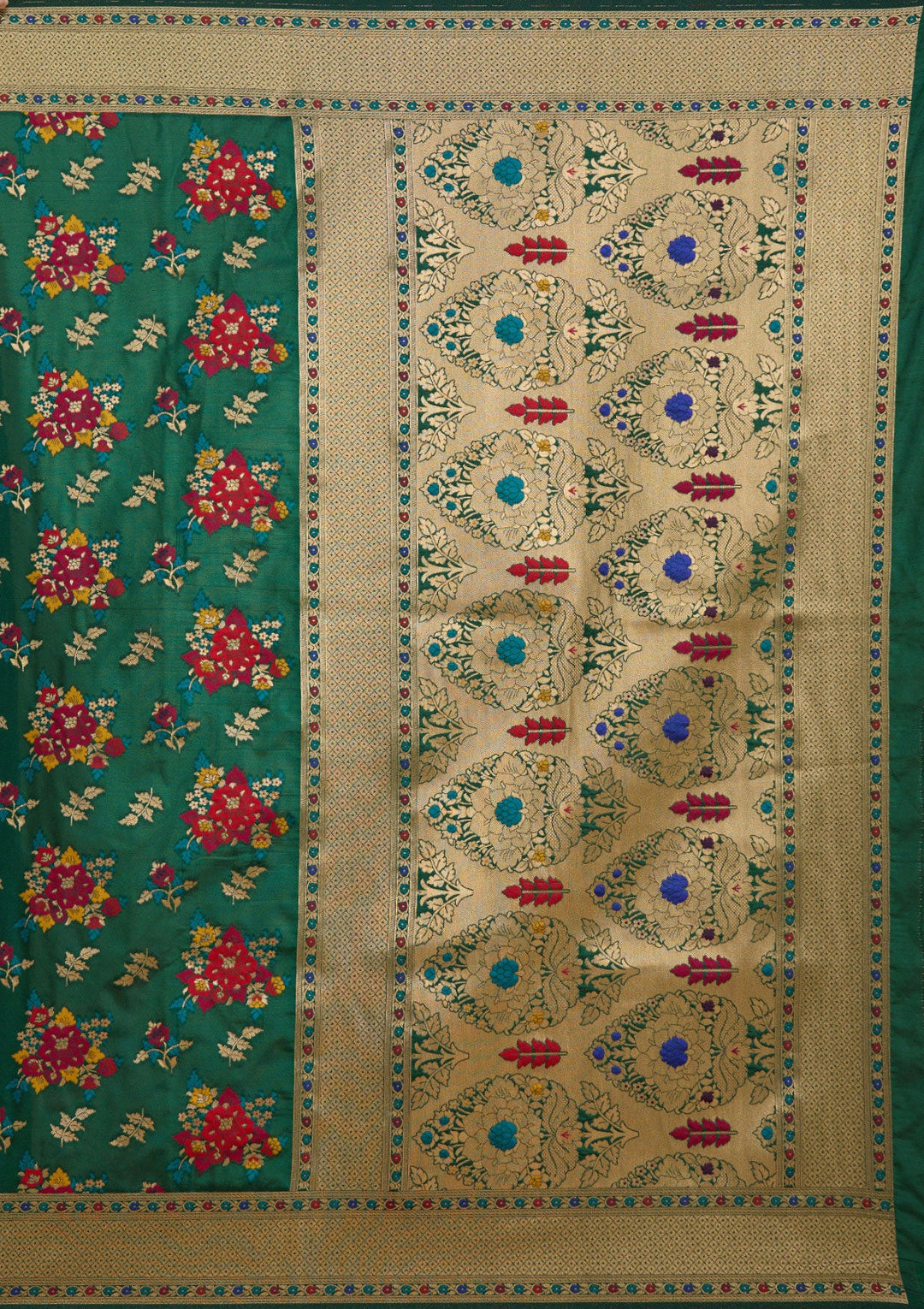 Bottle Green Zariwork Art Silk Saree-koskii
