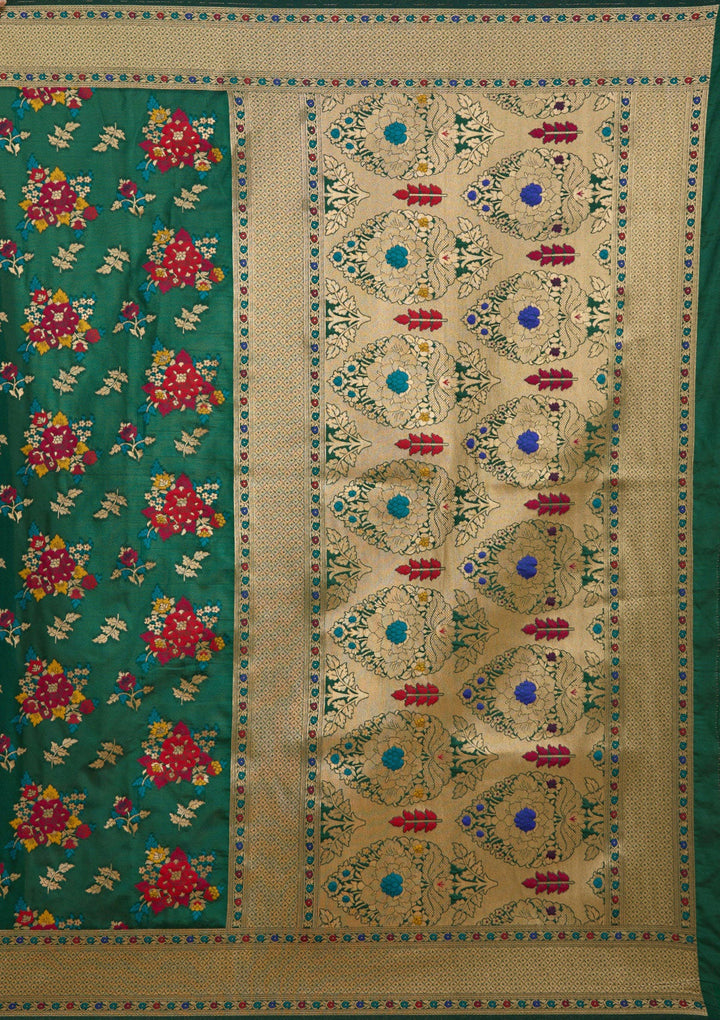 Bottle Green Zariwork Art Silk Saree-koskii