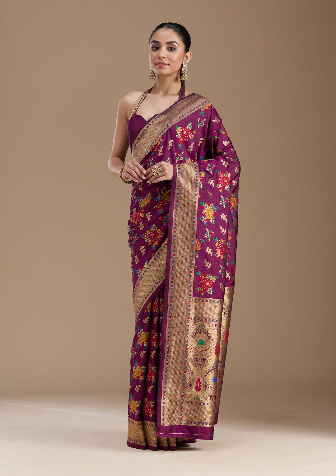 Wine Zariwork Art Silk Saree-koskii