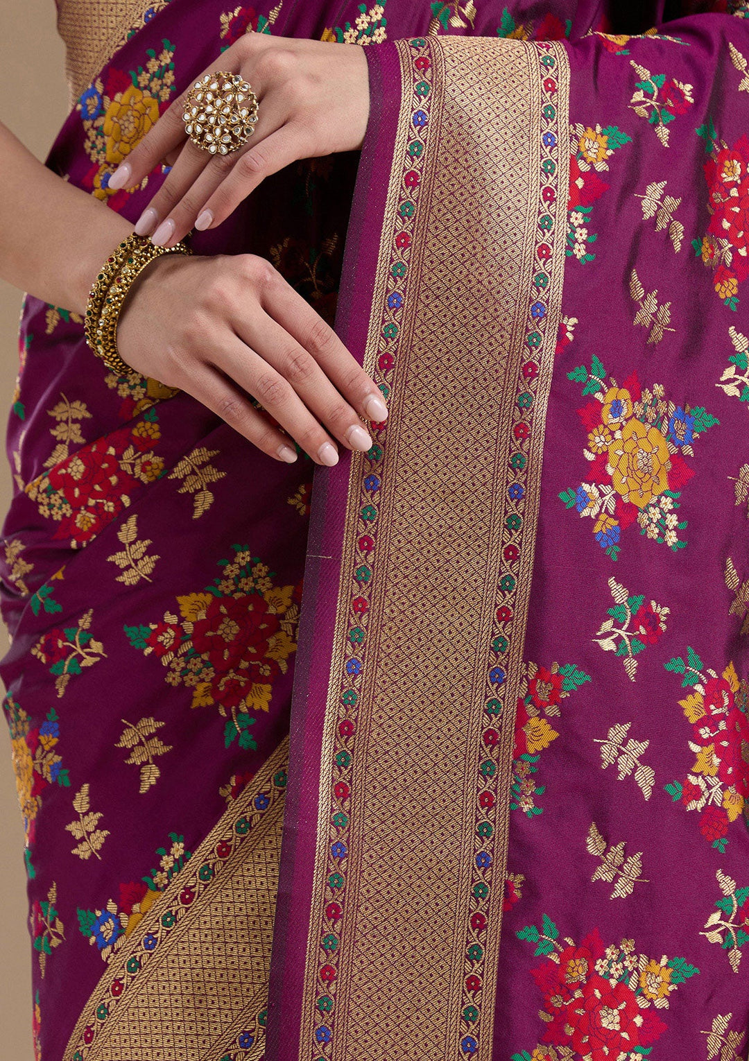 Wine Zariwork Art Silk Saree-koskii