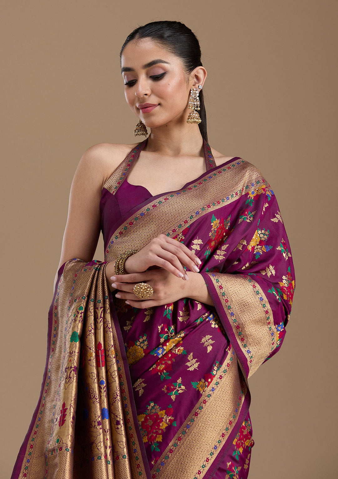 Wine Zariwork Art Silk Saree-koskii