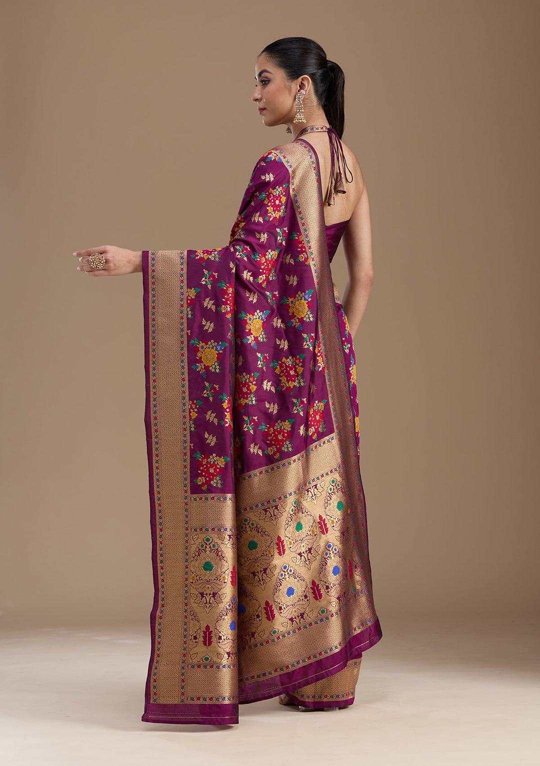 Wine Zariwork Art Silk Saree-koskii