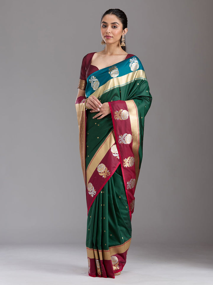 Bottle Green Zariwork Art Silk Saree-koskii