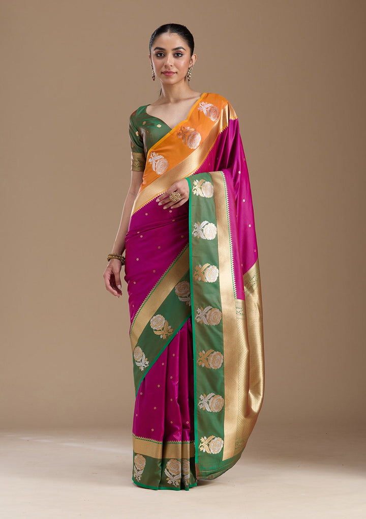 Magenta Pink Zariwork Art Silk Saree-koskii
