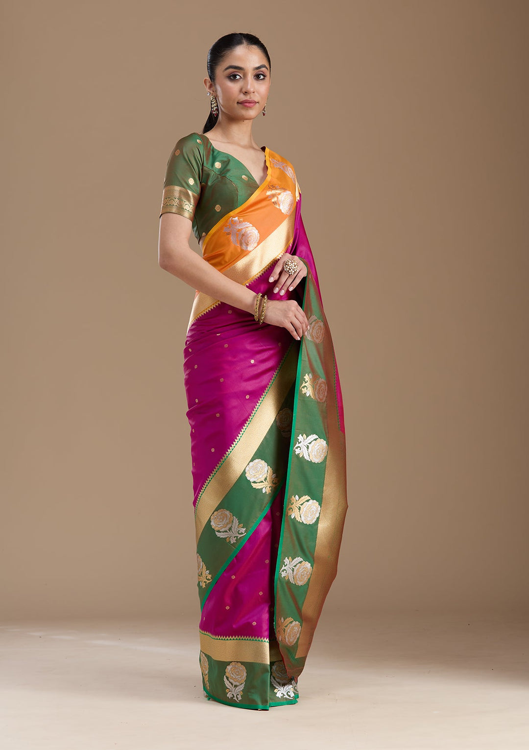 Magenta Pink Zariwork Art Silk Saree-koskii
