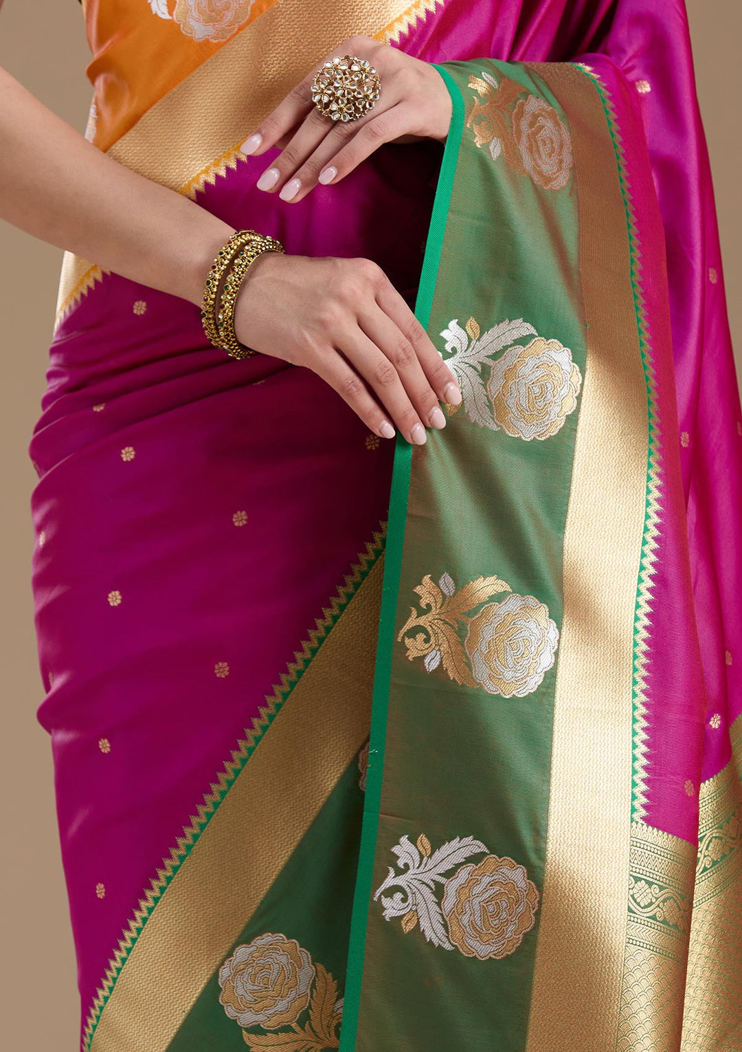 Magenta Pink Zariwork Art Silk Saree-koskii